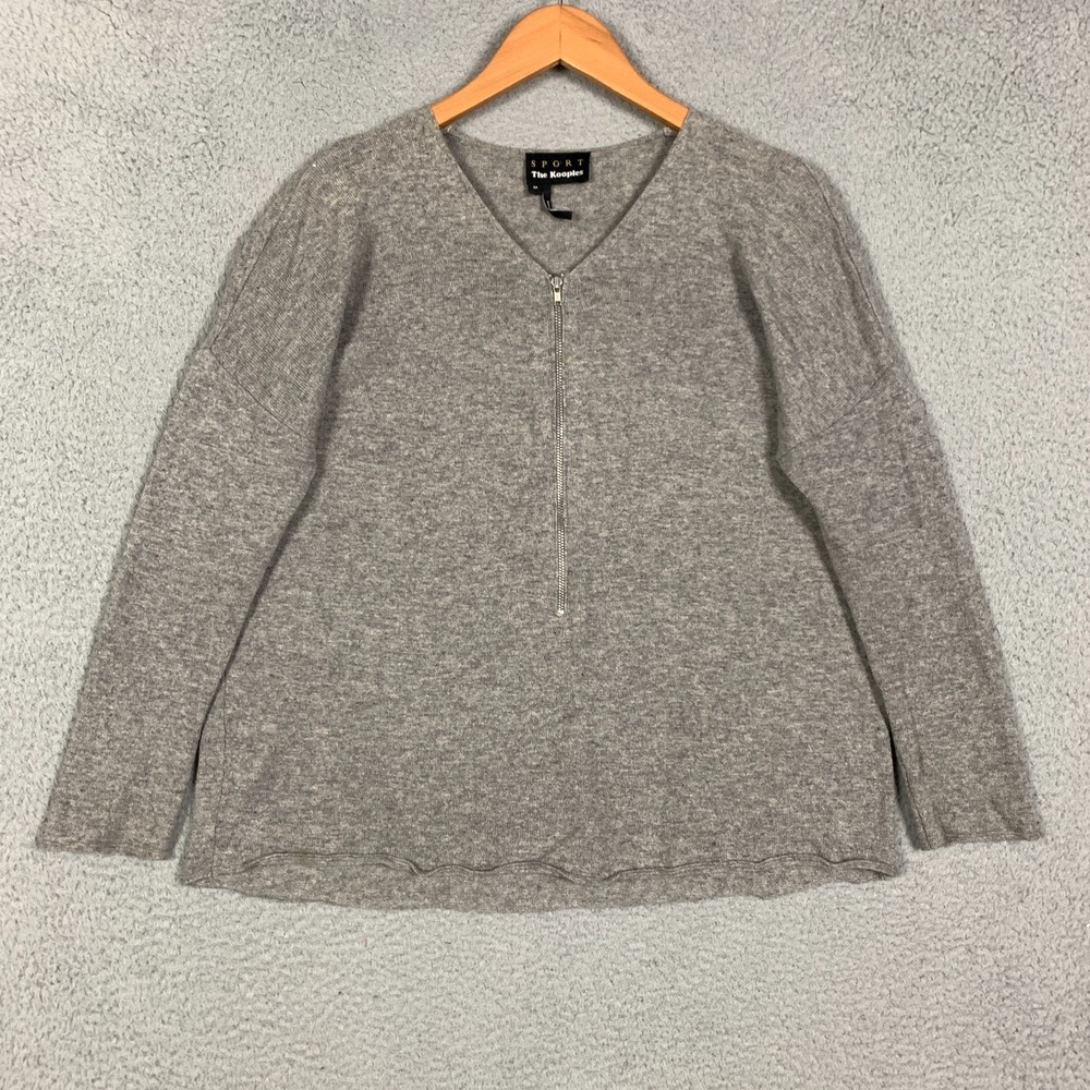 The Kooples Sport Sweater Women's Medium M Grey Heather Zip Front Knit Oversized
